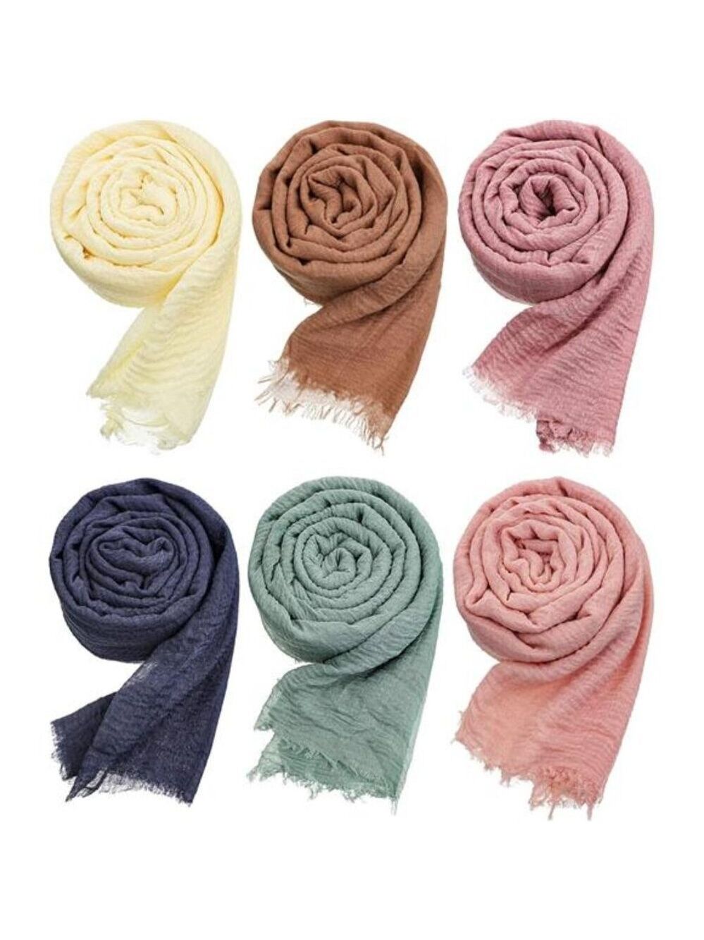 6 Pack Women Cotton Shawl Scarf Crinkle Wrap Hijab Head Scarf Lightweight